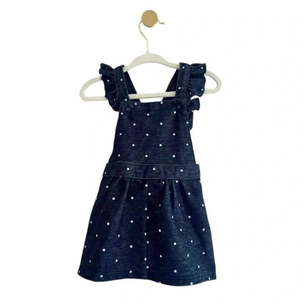 CARTER’S Dark Blue Polka Dot Flutter Sleeve Skirtall Dress BABY 6 MTHS Like New